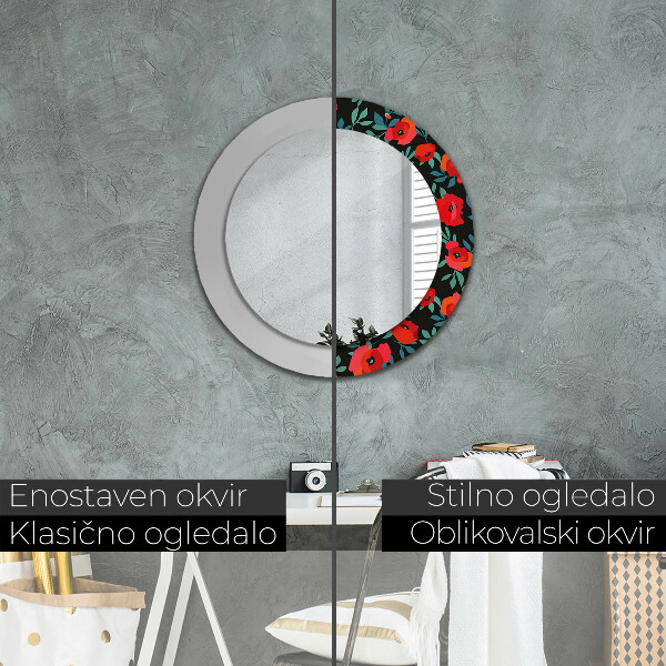 Round decorative mirror Red poppy seed