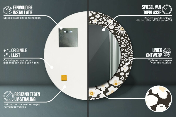 Round decorative mirror Stokrotka ivory