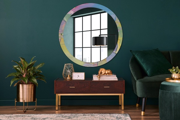 Round mirror frame with print Oil paint texture