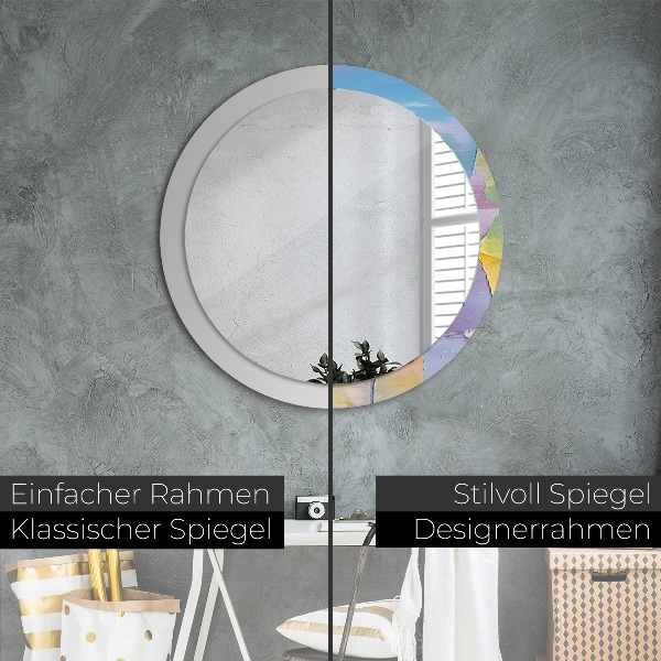 Round mirror frame with print Oil paint texture