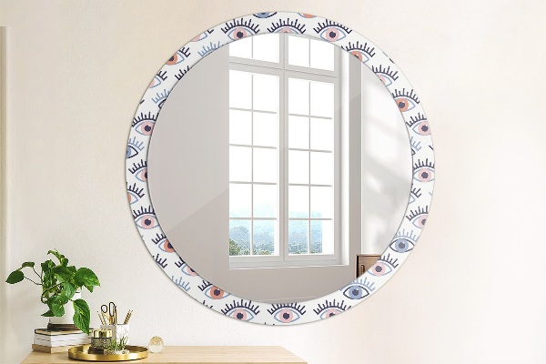Round mirror frame with print Style of modern eyes