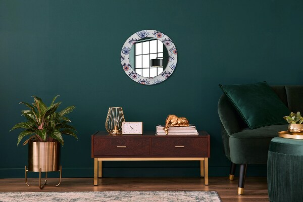Round mirror frame with print Style of modern eyes