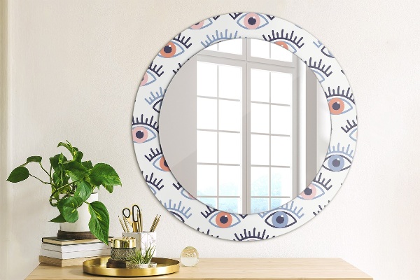Round mirror frame with print Style of modern eyes