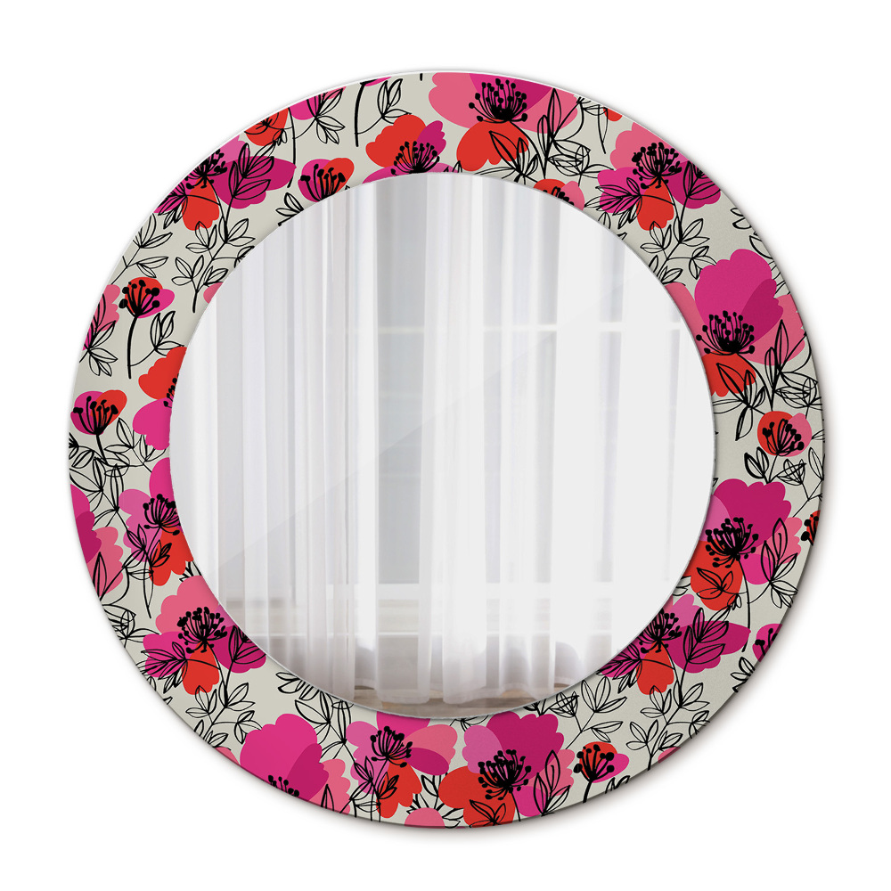 Circle decorative mirror Pink poppies