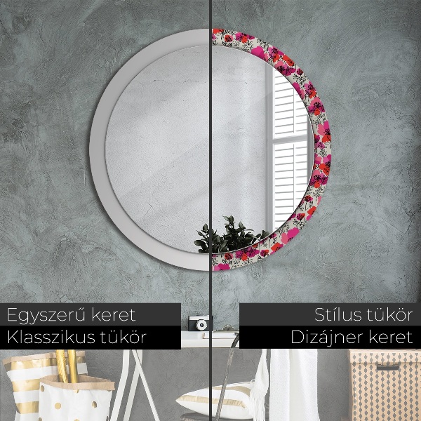 Circle decorative mirror Pink poppies