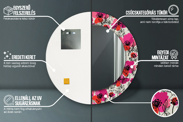 Circle decorative mirror Pink poppies