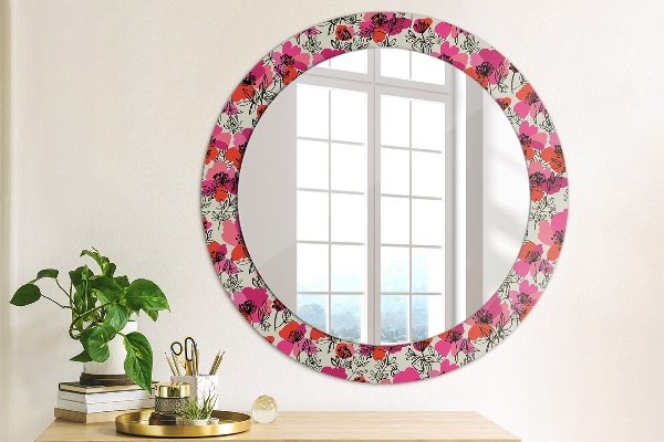 Circle decorative mirror Pink poppies