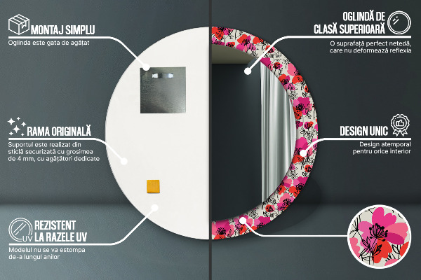 Circle decorative mirror Pink poppies