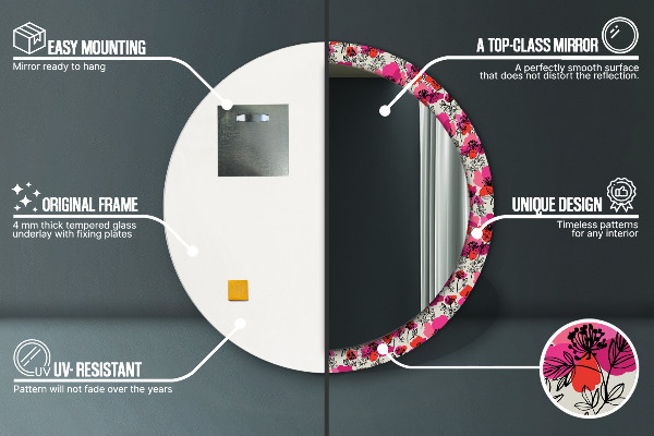 Circle decorative mirror Pink poppies