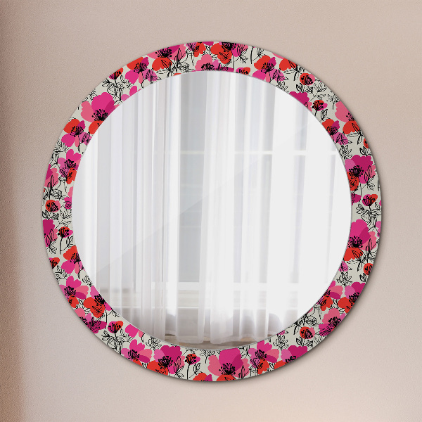 Circle decorative mirror Pink poppies