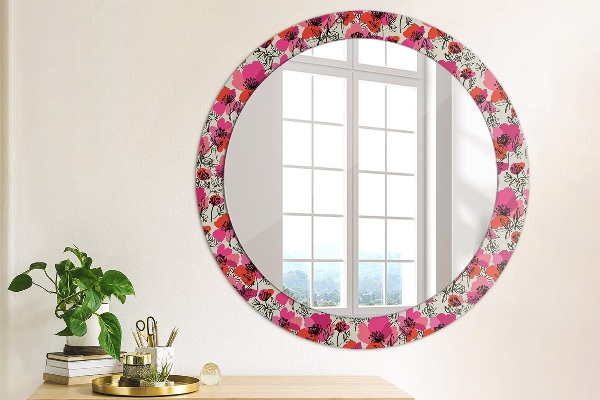 Circle decorative mirror Pink poppies