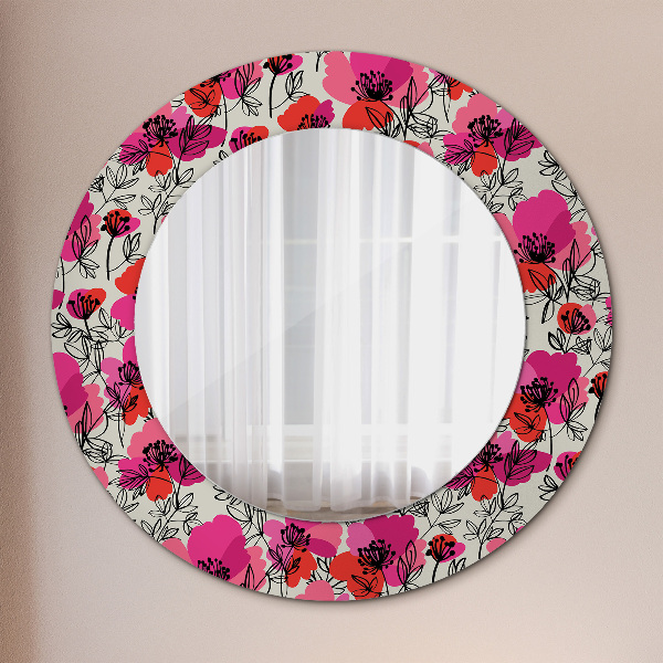 Circle decorative mirror Pink poppies