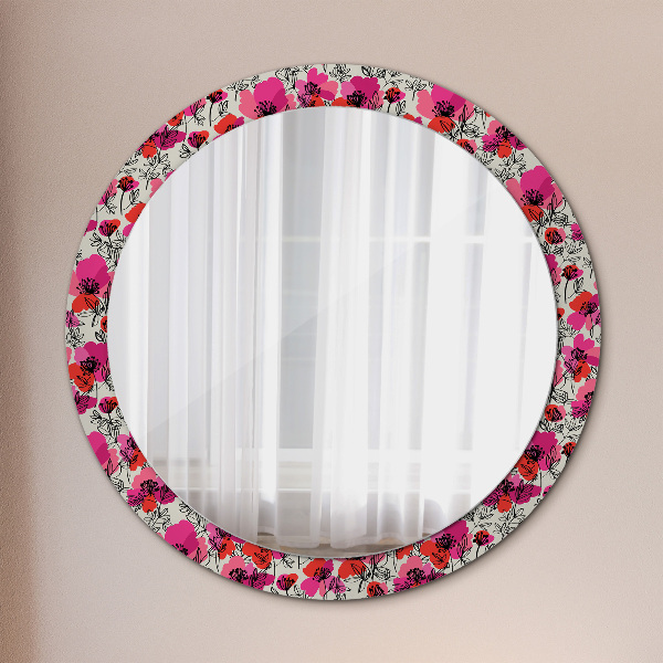 Circle decorative mirror Pink poppies