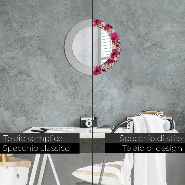 Circle decorative mirror Pink poppies