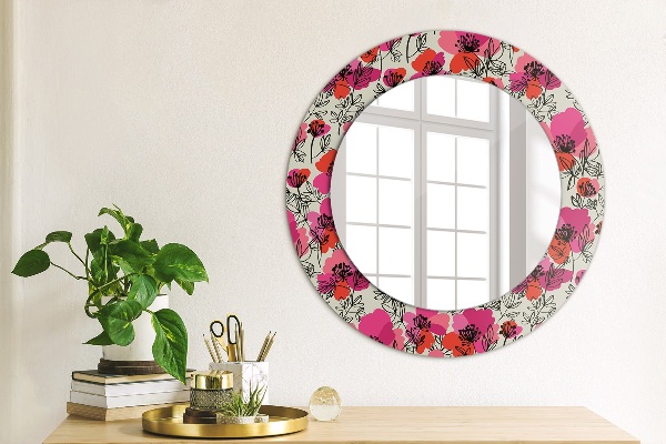 Circle decorative mirror Pink poppies
