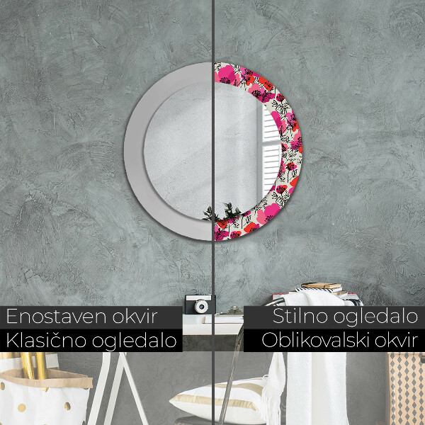 Circle decorative mirror Pink poppies