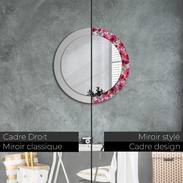Circle decorative mirror Pink poppies