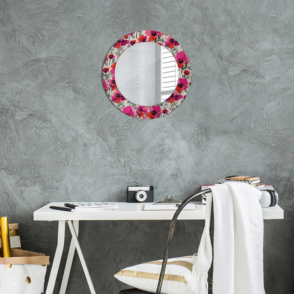 Circle decorative mirror Pink poppies