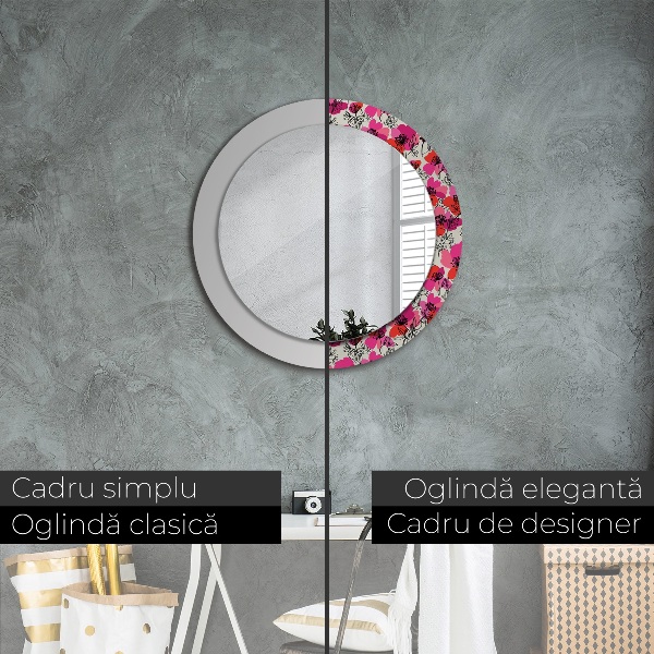 Circle decorative mirror Pink poppies