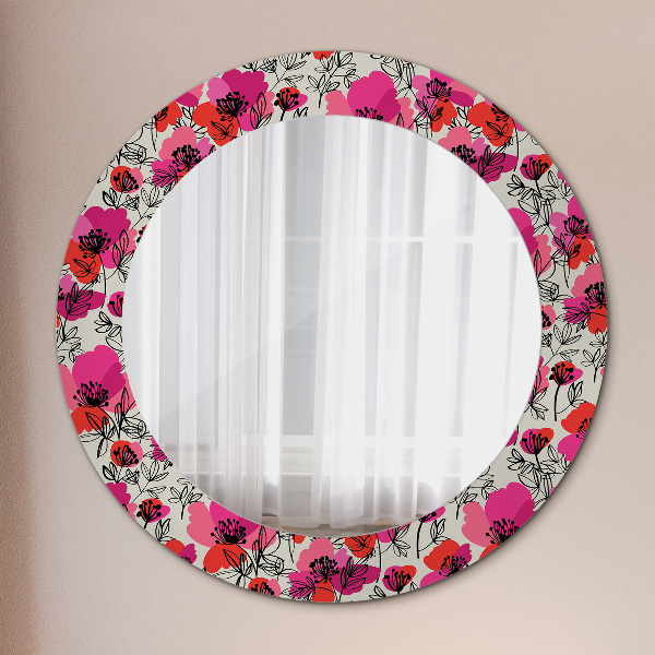 Circle decorative mirror Pink poppies