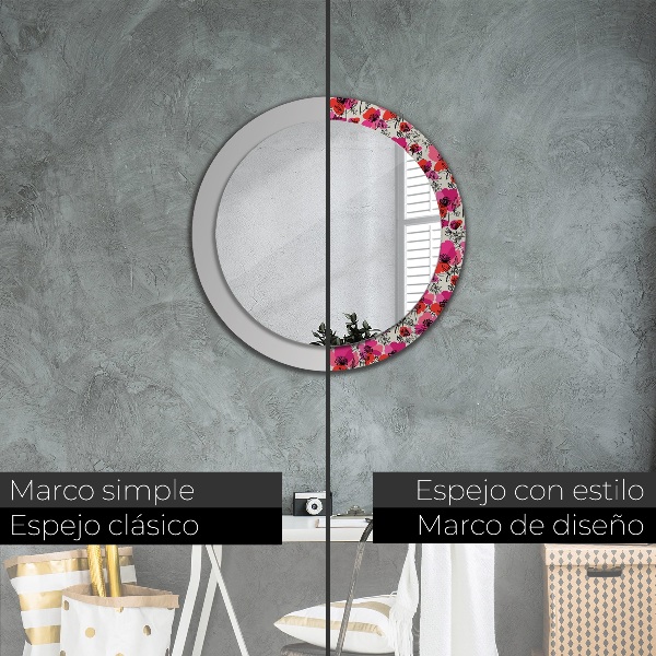 Circle decorative mirror Pink poppies