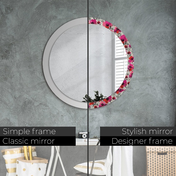 Circle decorative mirror Pink poppies