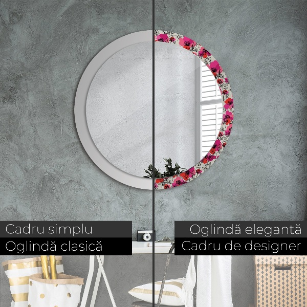 Circle decorative mirror Pink poppies