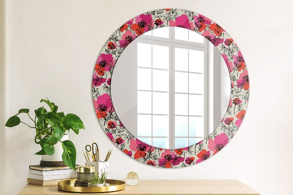 Circle decorative mirror Pink poppies