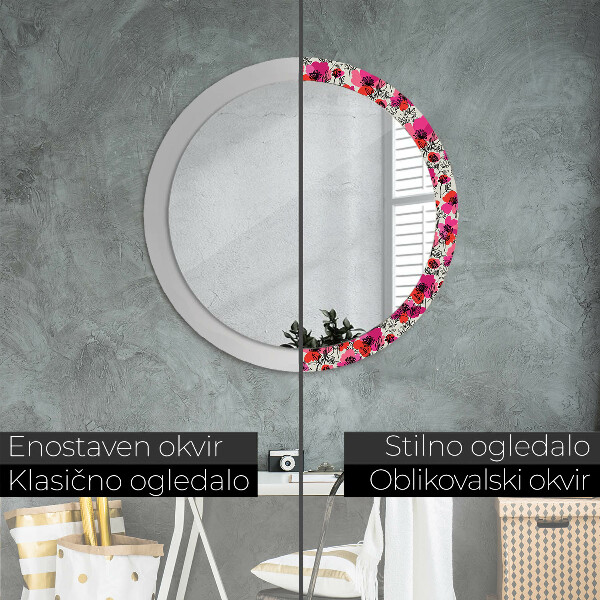 Circle decorative mirror Pink poppies