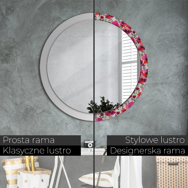 Circle decorative mirror Pink poppies