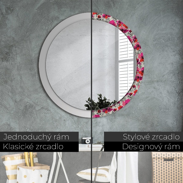 Circle decorative mirror Pink poppies