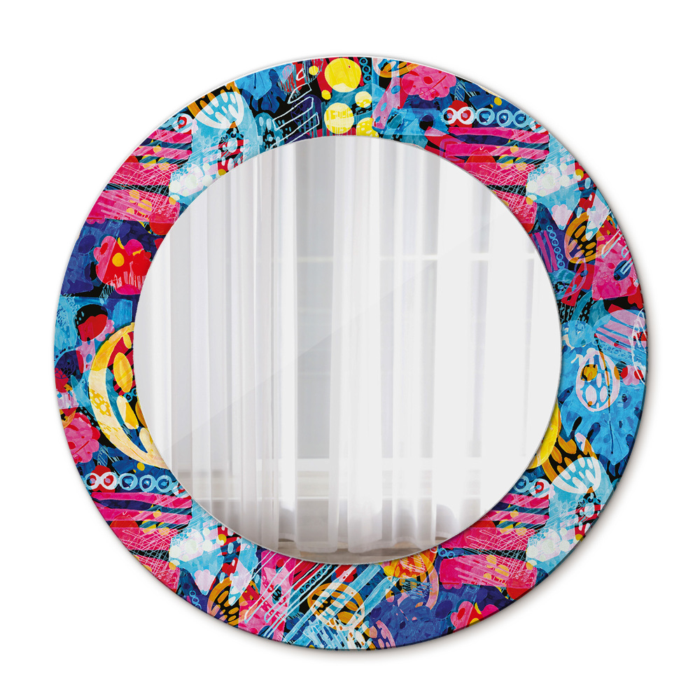 Round wall mirror design Colorful scribbles