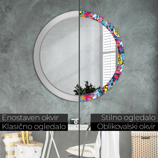 Round wall mirror design Colorful scribbles