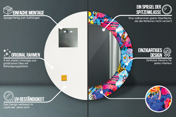 Round wall mirror design Colorful scribbles