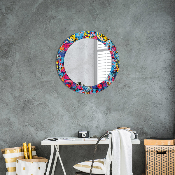 Round wall mirror design Colorful scribbles