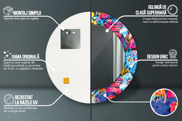 Round wall mirror design Colorful scribbles