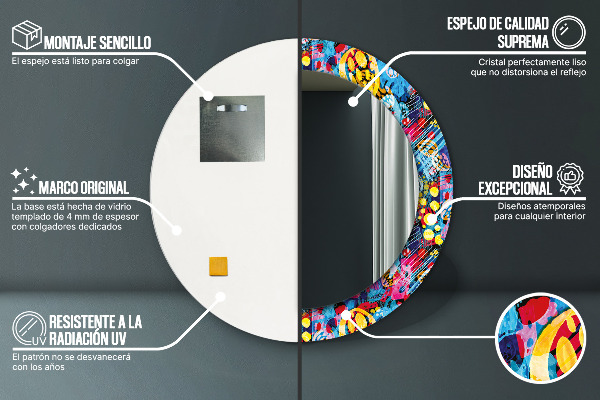 Round wall mirror design Colorful scribbles