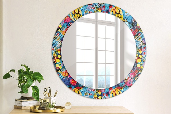 Round wall mirror design Colorful scribbles