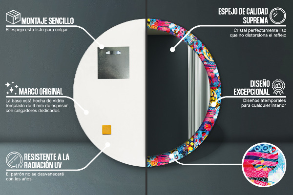 Round wall mirror design Colorful scribbles