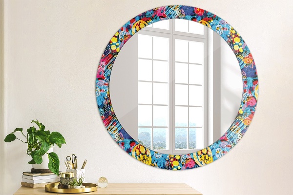 Round wall mirror design Colorful scribbles