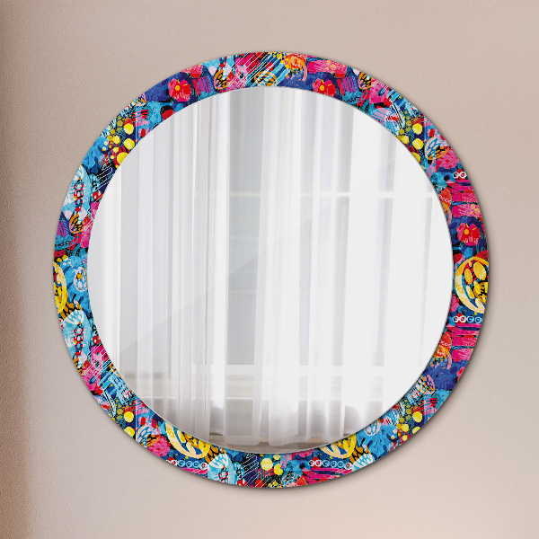 Round wall mirror design Colorful scribbles