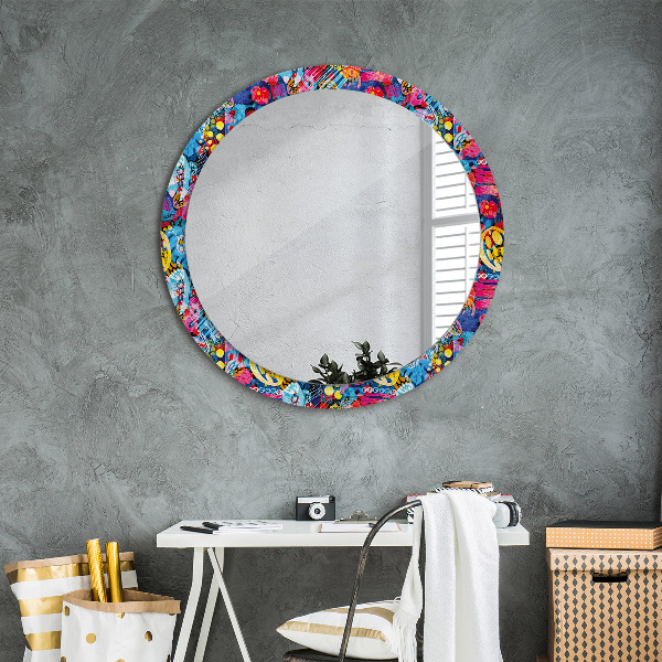 Round wall mirror design Colorful scribbles