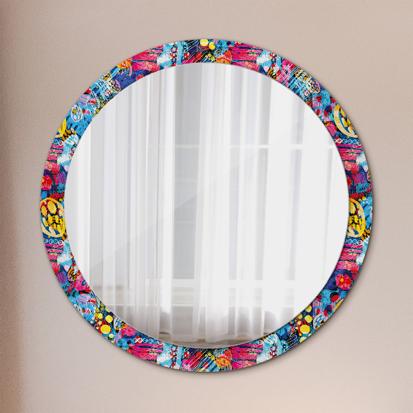 Round wall mirror design Colorful scribbles