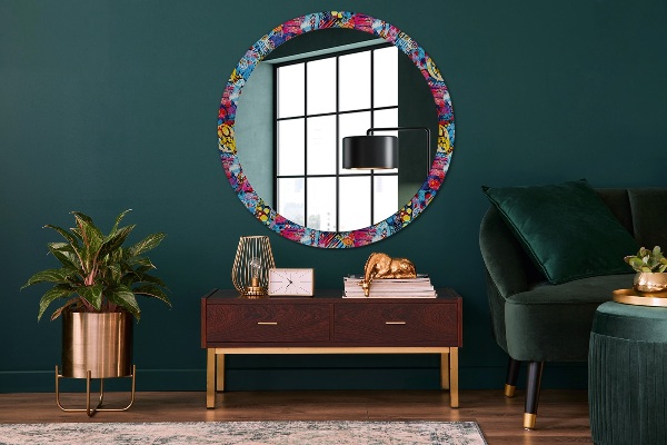 Round wall mirror design Colorful scribbles