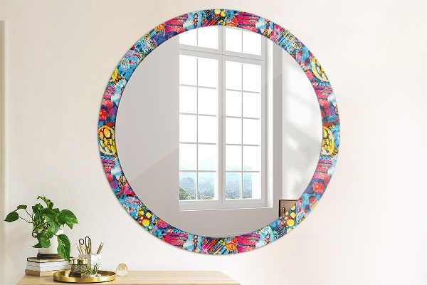 Round wall mirror design Colorful scribbles