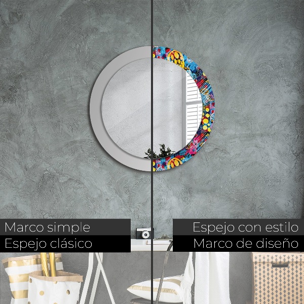 Round wall mirror design Colorful scribbles