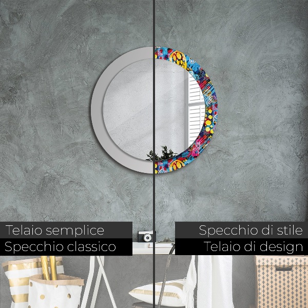 Round wall mirror design Colorful scribbles