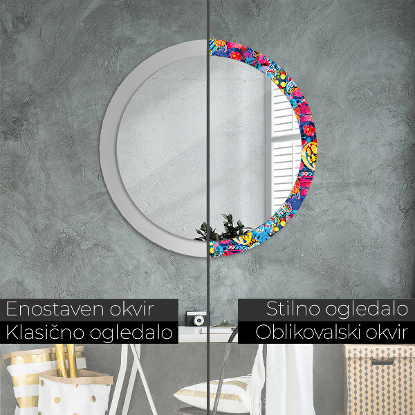 Round wall mirror design Colorful scribbles