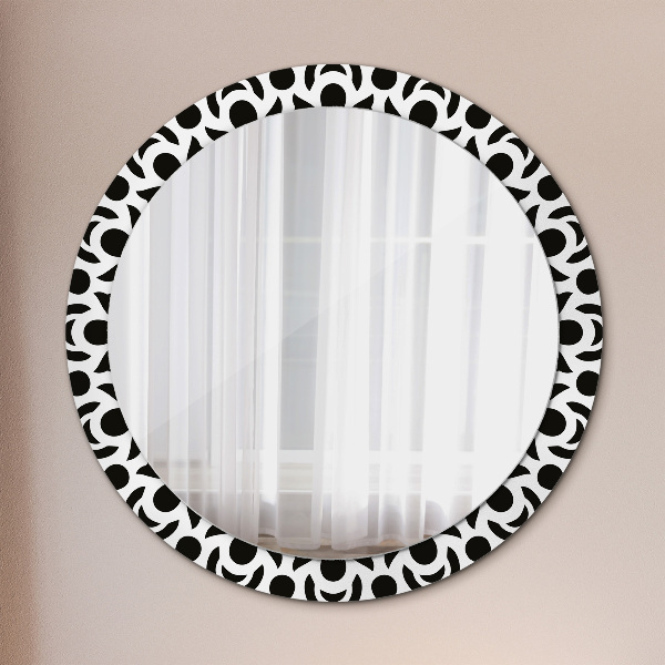 Round mirror frame with print Black geometric ornament