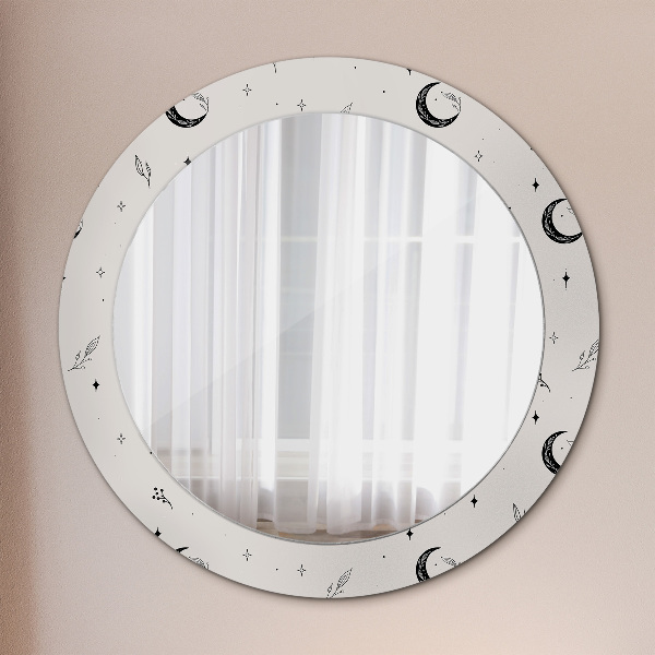 Round printed mirror Doodle floral plants